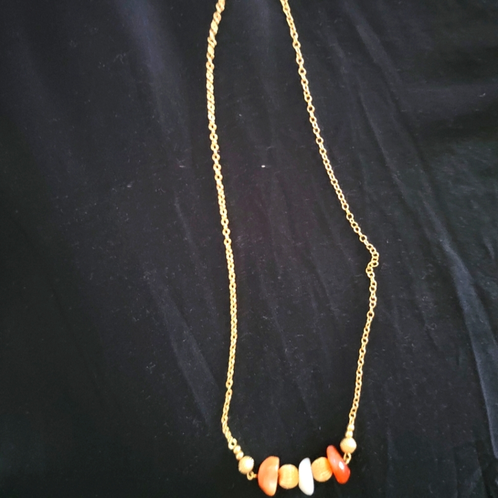 Retro goldtone chain with beads shades of orange